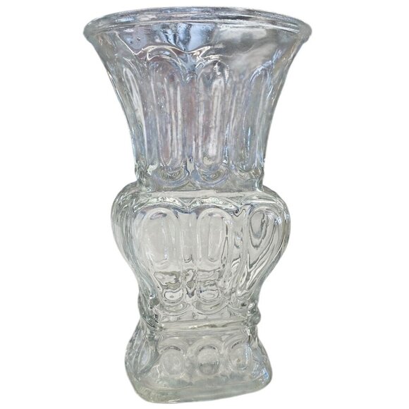 Vintage Clear Glass Vase With Embossed Textured Design For Home Decor Or Floral - Picture 2 of 6
